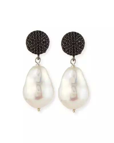 Margo Morrison Black Spinel and Pearl Earrings