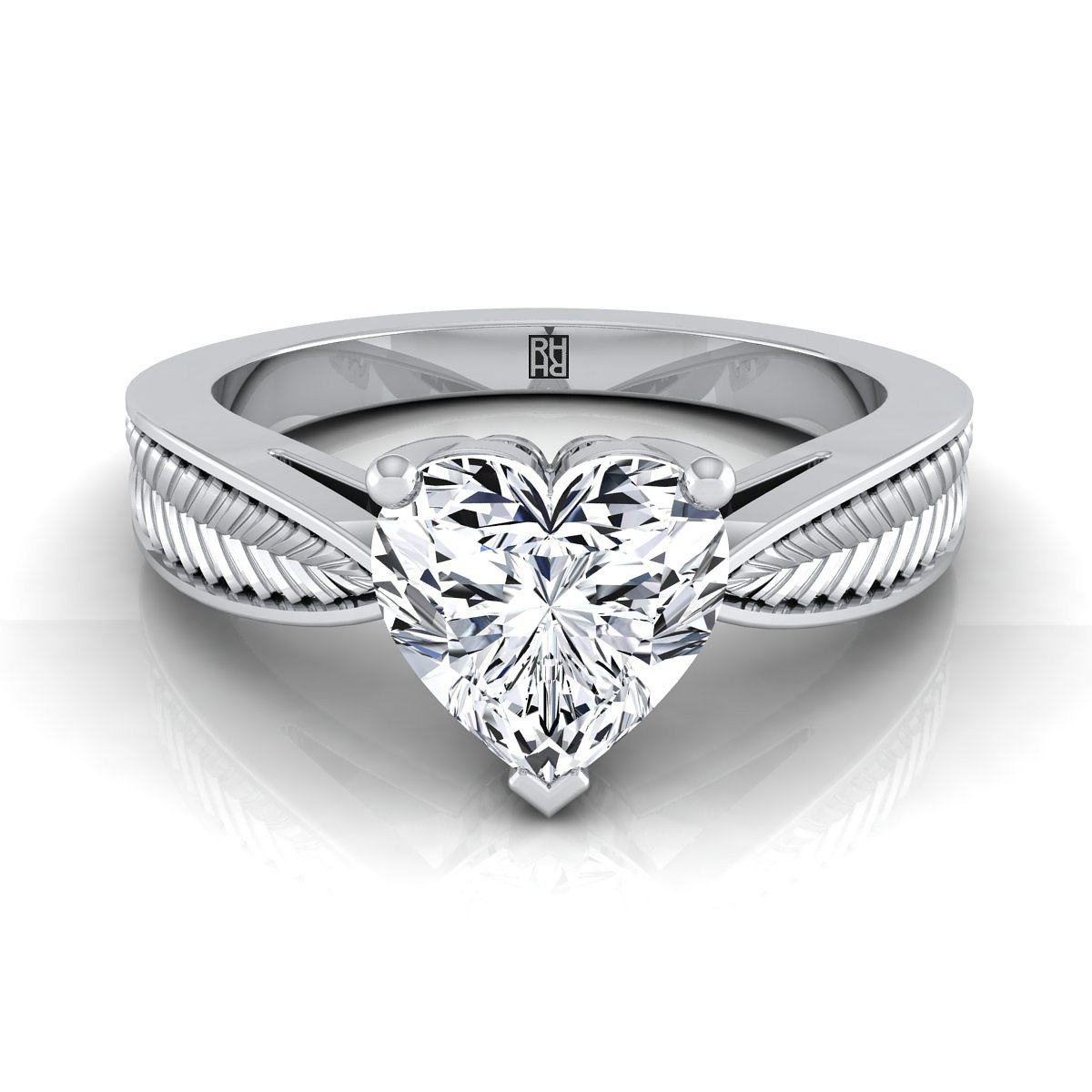 A three-prong set heart-cut diamond.