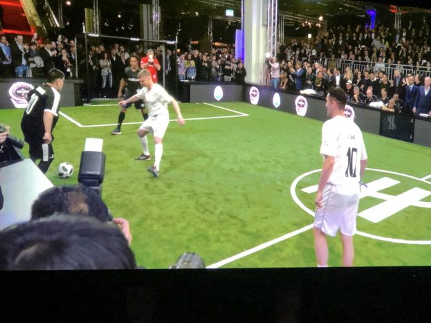 In Hall 4 at Baselworld, Hublot brought in world-class soccer teams and held a match to underscore the announcement of its newest smart watch honoring its relationship with FIFA.