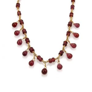 Tiffany & Co. 18K Yellow Gold With Rhodolite Garnet Dangle Bead Toggle Necklace