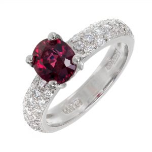 Platinum With Red Spinel & Diamond Ring Size 6.25