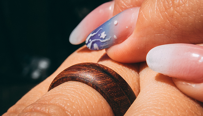 Bride with wooden wedding ring