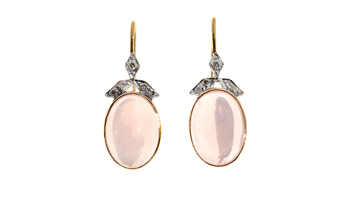 14K Rose And White Gold 10.00ct Rose Quartz And 0.11ct Diamond Earrings