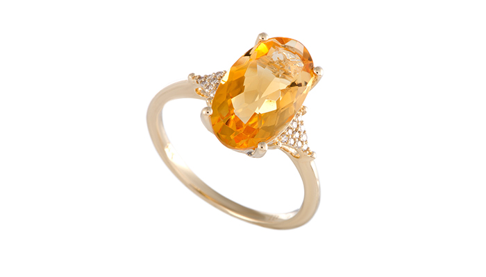 14K Yellow Gold Diamond, Citrine Ring