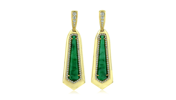 18k Yellow Gold Jade Diamond Earrings