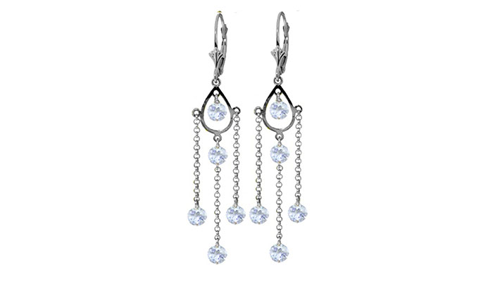 3 CTW 14K Solid White Gold Chandelier Earrings Natural Aquamarine