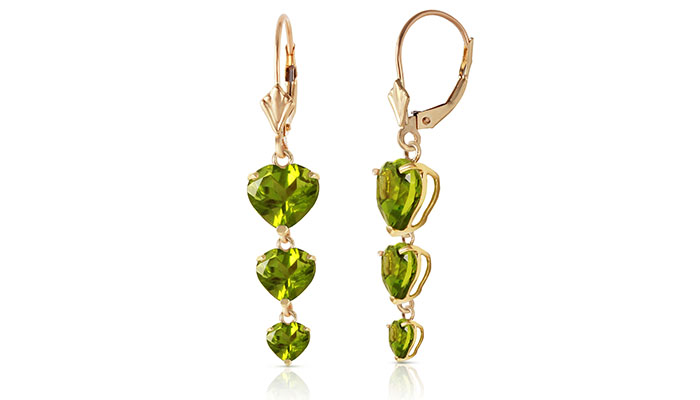 6 CTW 14K Solid Gold Heartthrop Peridot Earrings