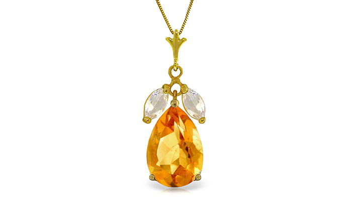 6.5 CTW 14K Solid Gold Necklace Citrine White Topaz