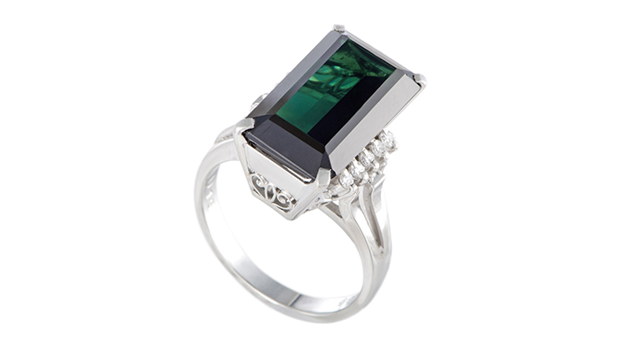 Platinum Diamond, Tourmaline, Emerald Ring