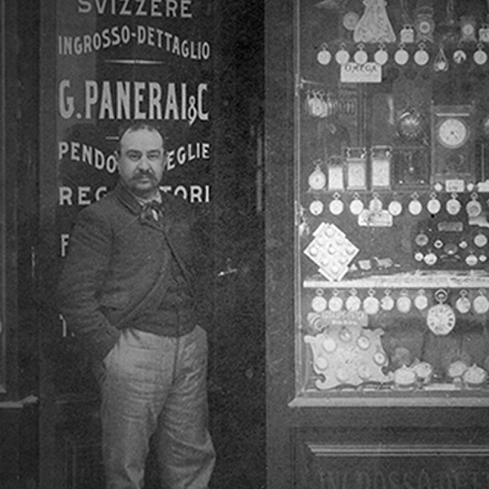 Panerai founder Giovanni Panerai outside his watch store