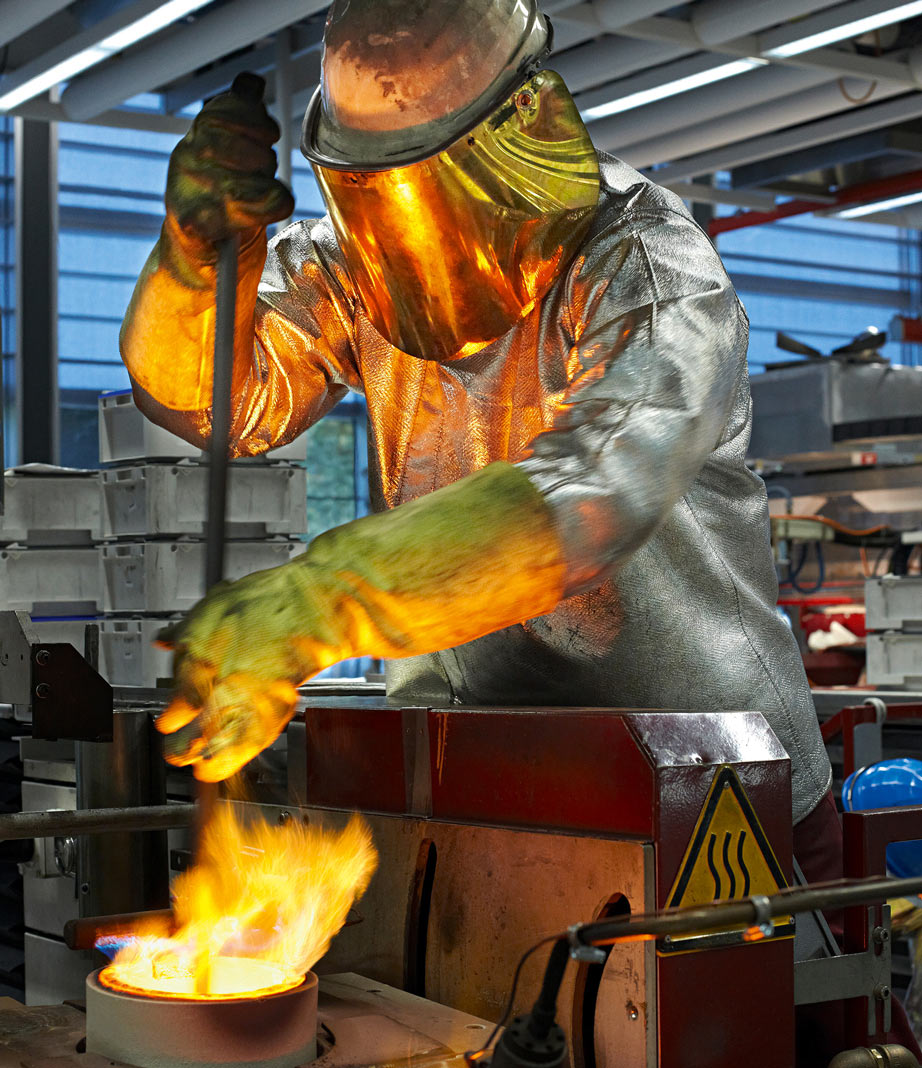 A foundryman alloying gold at Rolex's foundry. (Image courtesy of Rolex)