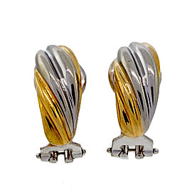 18K Yellow and White Gold Clip Post Twist Style Vintage Earrings