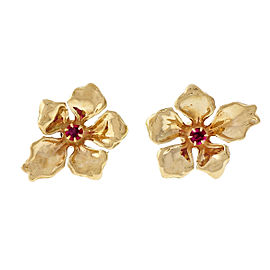 14K Yellow Gold & 0.30ct Ruby Flower Earrings