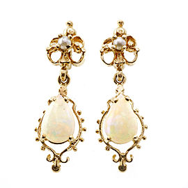 14K Yellow Gold Opal & Pearl Dangle Earrings