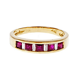 18K Yellow Gold 0.50ct Ruby & 0.10ct Diamond Band Ring Size 6.75