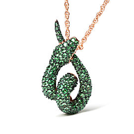 18K Rose Gold Round Green Tsavorite Gemstone Cluster Spiral Snake Design 18" Pendant Necklace (AAA+ Quality)