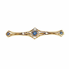 14k Yellow Gold Montana Sapphire Cultured Pearl Art Deco Bar Pin