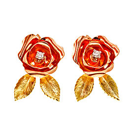 14K Pink and Yellow Gold Diamond Flower Earrings