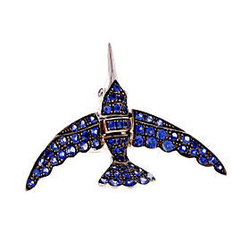 Swallow Pavé Sapphire Clip Pin In 18k White Gold