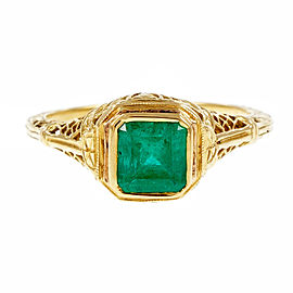 Vintage 18K Yellow Gold 0.75ct Emerald Filigree Ring Size 6.25