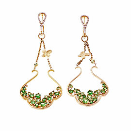 14K Yellow Gold Green Tsavorite Garnet & Diamond Dangle Earrings