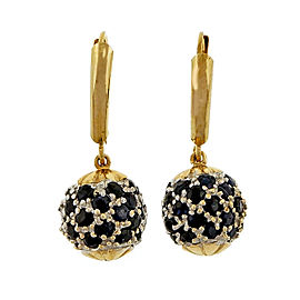 14K Yellow and White Gold with 3.00ct Sapphire Ball Dangle Earrings