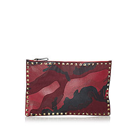 Valentino Rockstud Camouflage Leather Clutch Bag