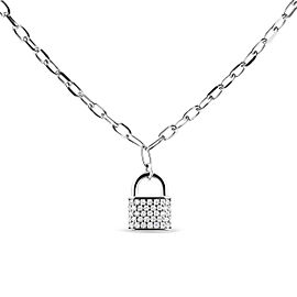 .925 Sterling Silver 1/4 Cttw Diamond Lock 20" Pendant Necklace with Paperclip Chain (H-I Color, SI2-I1 Clarity)