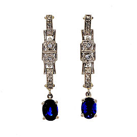 14K White Gold 2.00ct Sapphire & Diamond Vintage Dangle Earrings