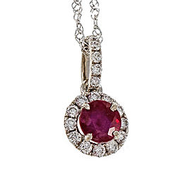 14K White Gold with 0.33ct Round Bright Red Ruby & Diamond Pendant Necklace