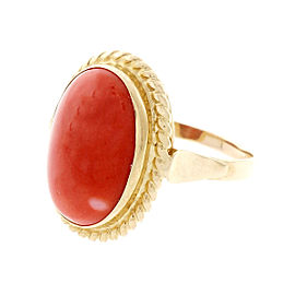 Vintage 18K & 14K Yellow Gold Red Orange Coral Ring Size 6