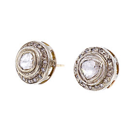 14K Yellow Gold Diamond Silver Top Earrings