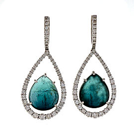 14K White Gold 15.84ct Blue Tourmaline & 1.50ct Diamond Dangle Earrings