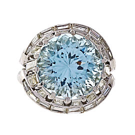 Vintage Platinum with 6.03ct Greenish Blue Aquamarine and Diamonds Cocktail Ring Size 7