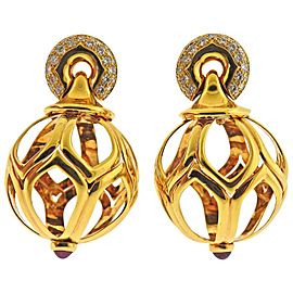 Bulgari Diamond Ruby Gold Ball Drop Earrings