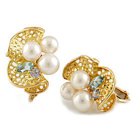 TASAKI 18k Yellow Gold Diamond Aquamarine And Pearl Earring LXKG-637