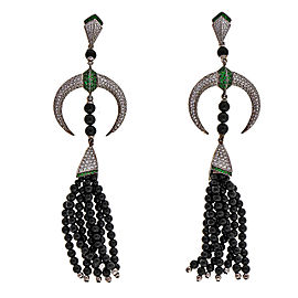 14K White Gold Onyx Diamond Tsavorite Dangle Earrings