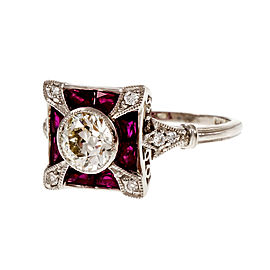 Platinum European Cut Diamond Calibré Ruby Ring Size 7