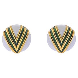 Tiffany & Co Green White Enamel Gold Button Earrings