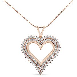 10K Rose Gold Plated .925 Sterling Silver 2.00 Cttw Diamond Heart 18" Pendant Necklace (I-J Color, I2-I3 Clarity)