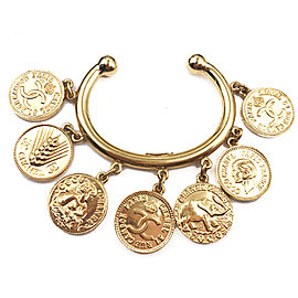 Chanel Gold-Tone Coin Medallion Vintage Cuff Bracelet