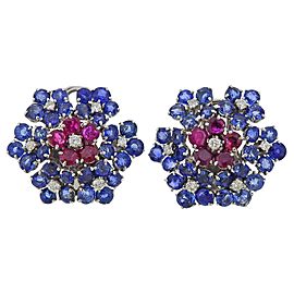 Van Cleef & Arpels Ruby Diamond Sapphire Flower Earrings Clip Set