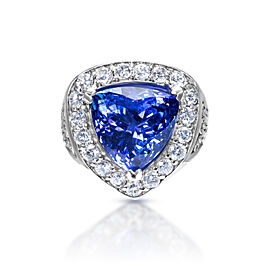 Juliet Carats Trilliant Cut Blue Tanzanite Ring Halo in 14k White Gold