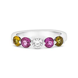 1.20 Ct. Genuine Pink and Yellow Sapphires & Diamond Anniversary Band 14k White Gold