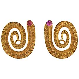 Lalaounis Greece Ruby Gold Swirl Earrings