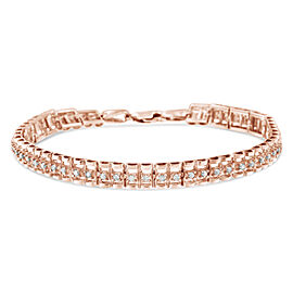 True 10K Rose Gold Plated .925 Sterling Silver 2.0ct TDW Diamond Double-Link 7" Tennis Bracelet (I-J Color, I3 Clarity)