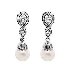 14k White Gold Pearl Drop Diamond Earrings