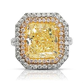 9 CARAT RADIANT CUT NATURAL FANCY INTENSE YELLOW COLOR DIAMOND ENGAGEMENT RING PLATINUM & 18KW GIA CERTIFIED 7 CT FIY NATURAL BY MIKE NEKTA