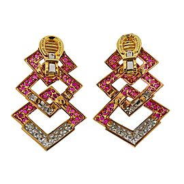 David Webb Diamond Ruby Rose Gold Platinum Earrings