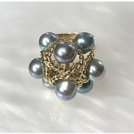 14K Yellow Gold Gray Pearl Ring